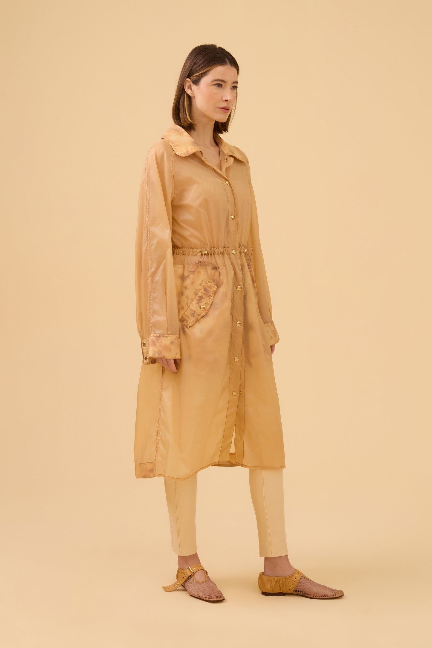 Parka Detalhe Estampado Em Tecido Bege Champagne