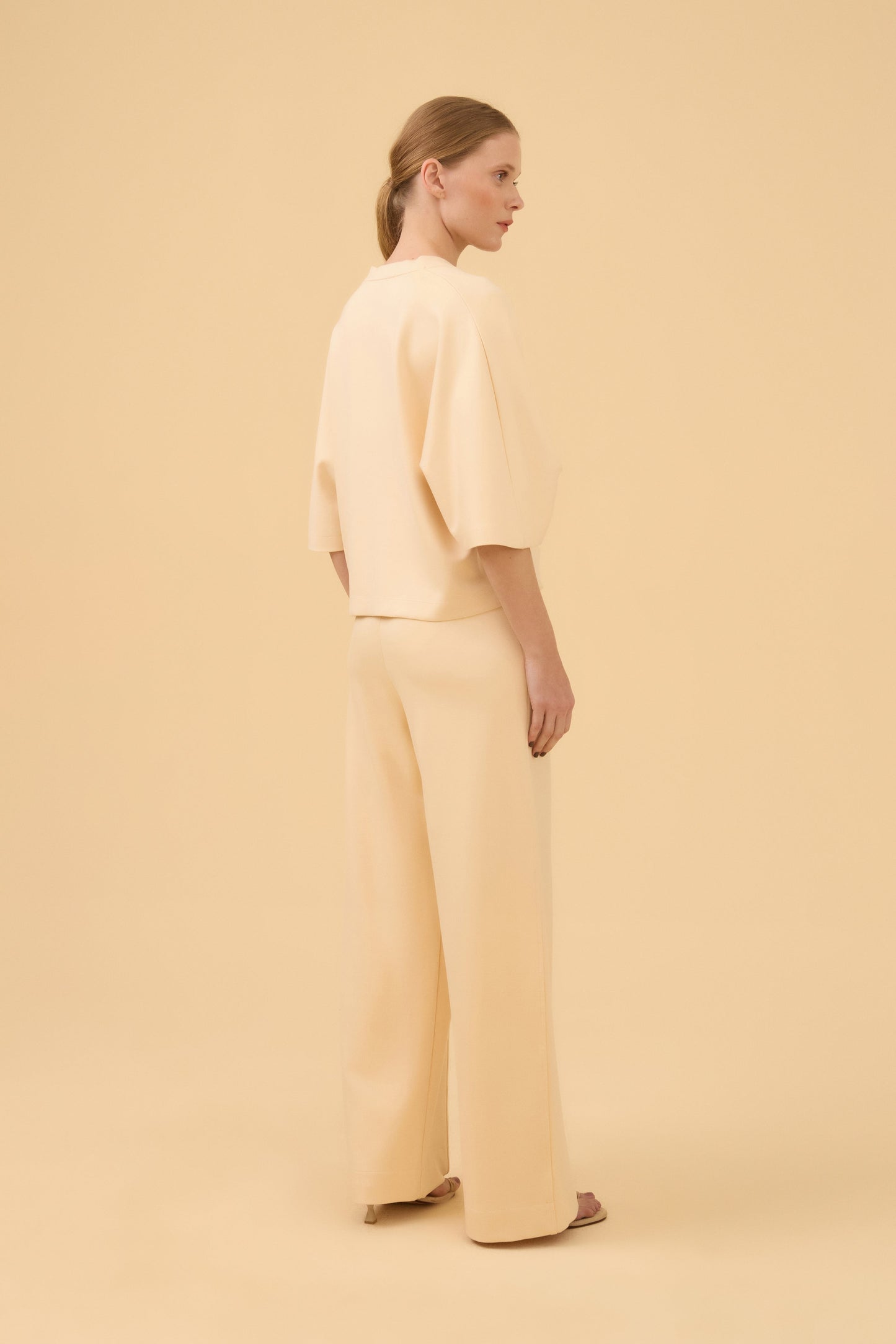 Blusa Manga Curta Detalhe Tricot Em Malha Champagne