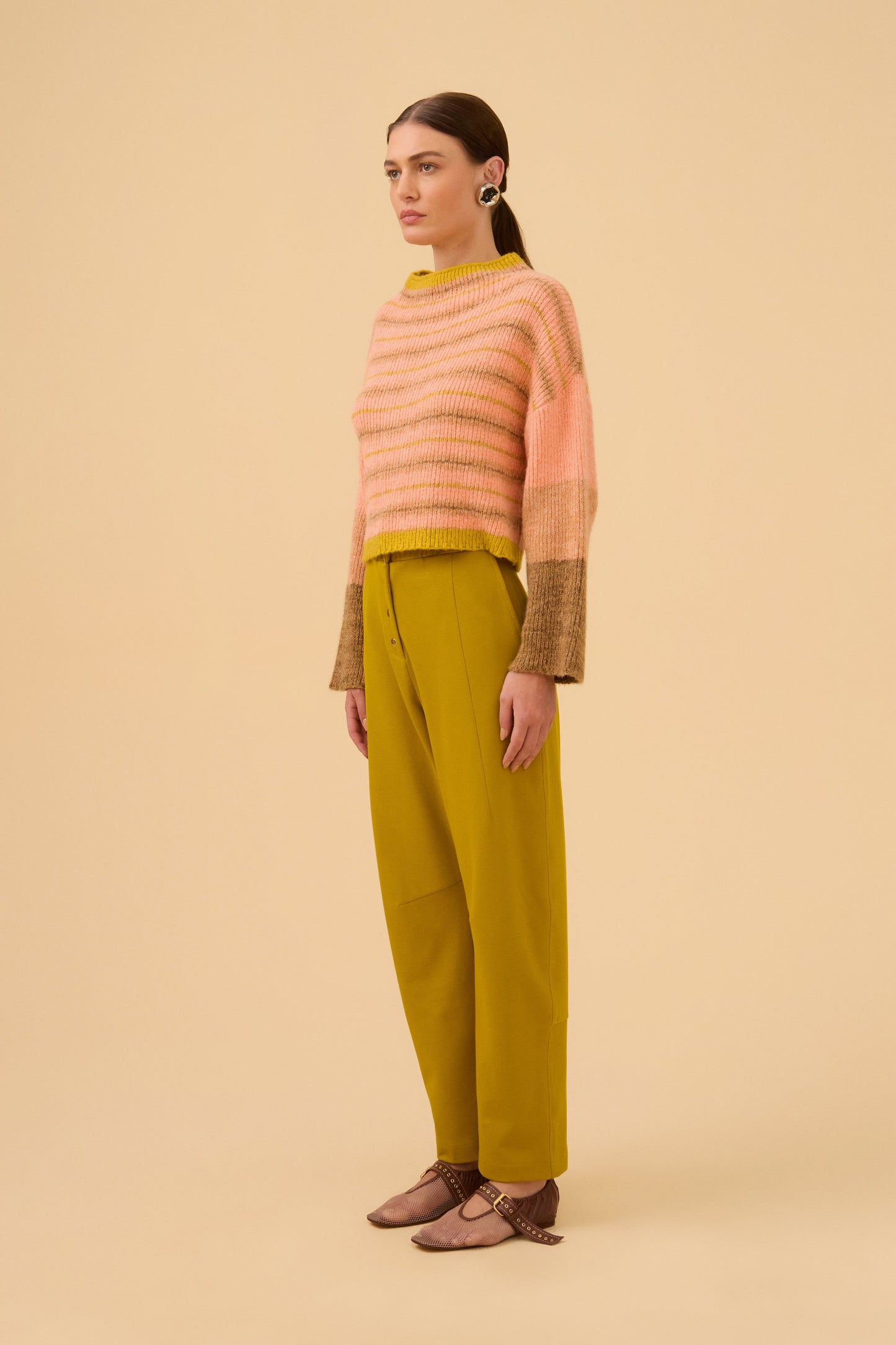 Pullover Gaseado Listrado Em Tricot Comb. Intense Peach