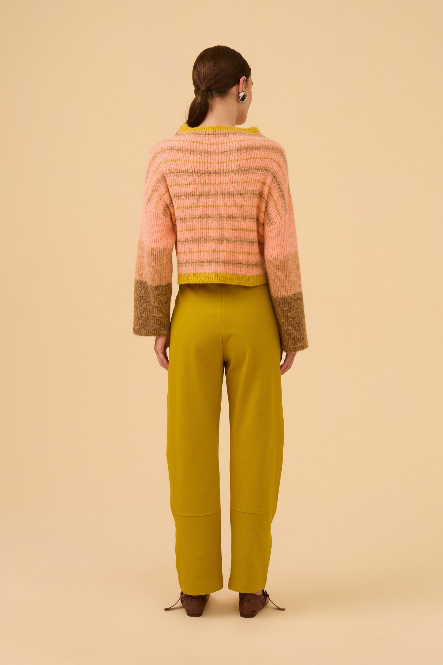 Pullover Gaseado Listrado Em Tricot Comb. Intense Peach