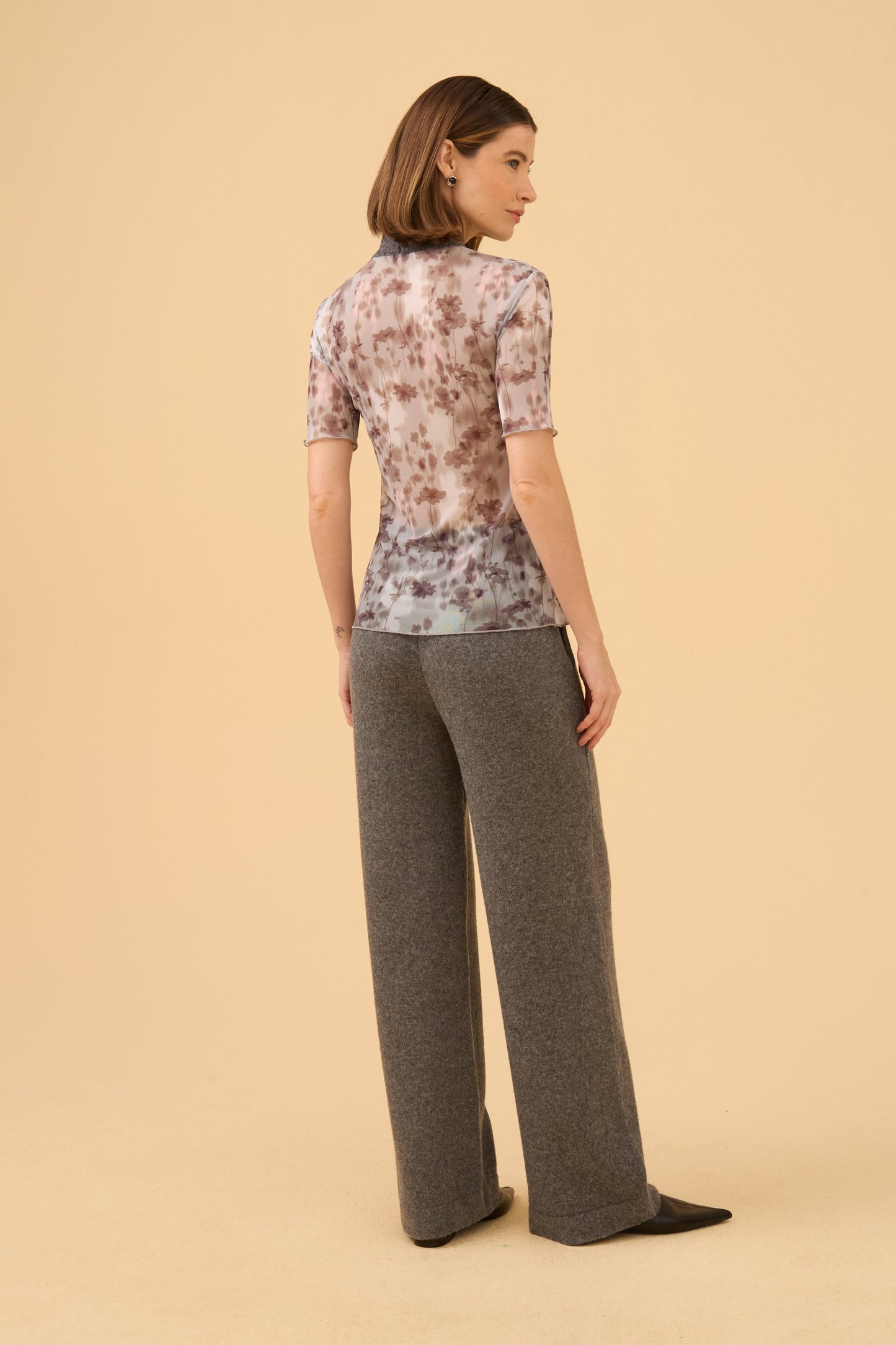 Blusa Manga Curta Em Tule Estampado