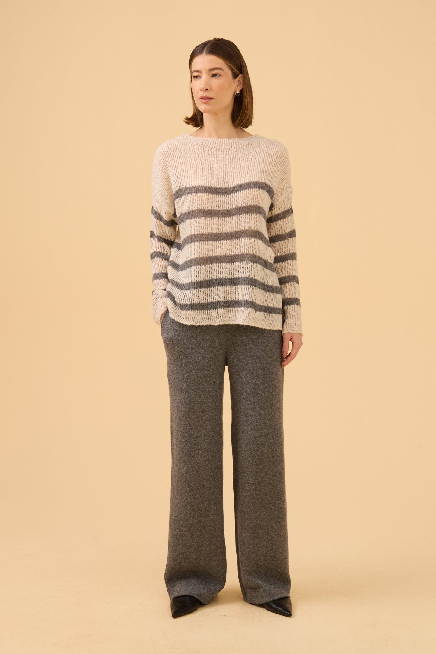Calça Cós Canelado Em Tricot Dark Gray
