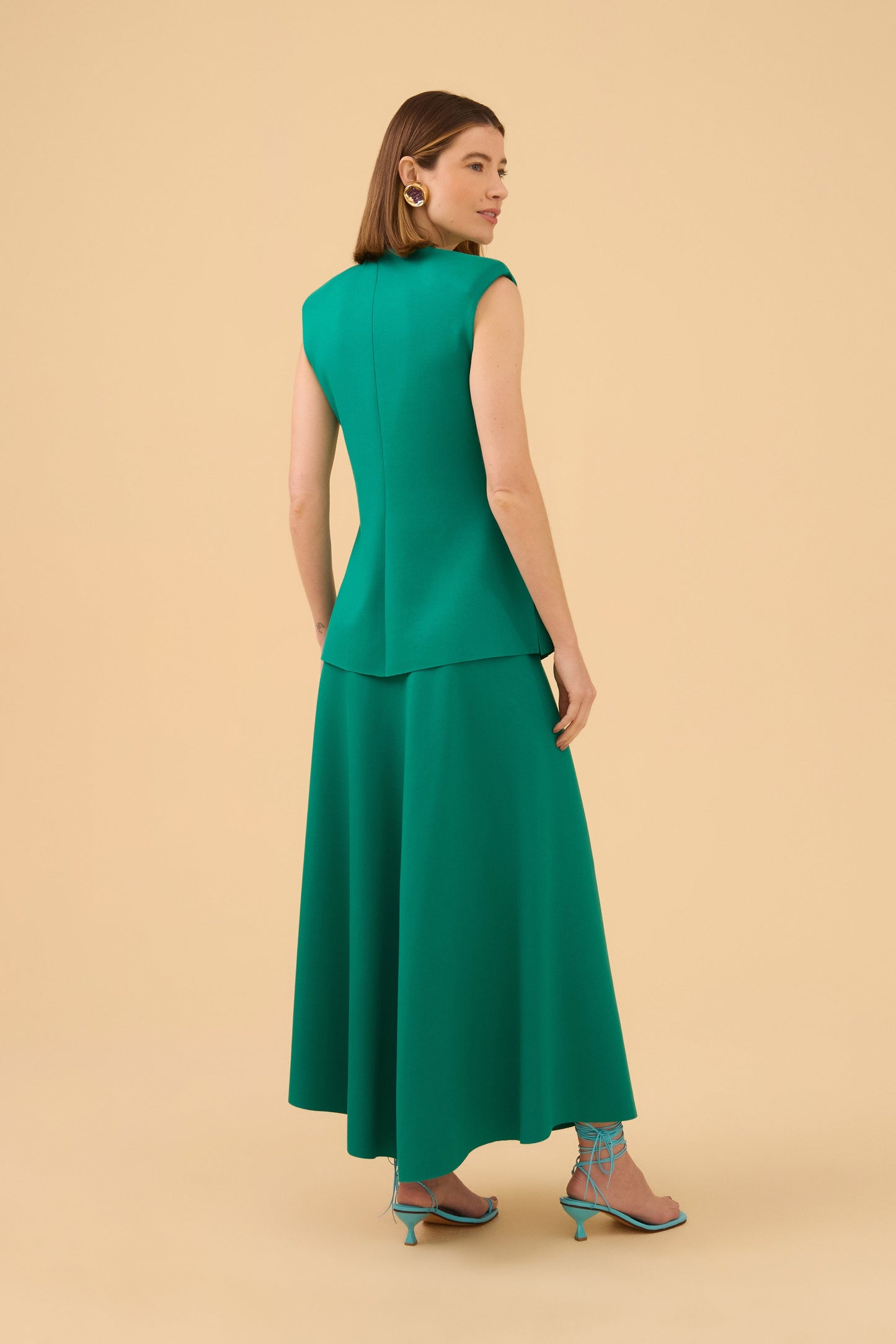 Blusa Decote V Alongada Em Malha Verde Esmeralda