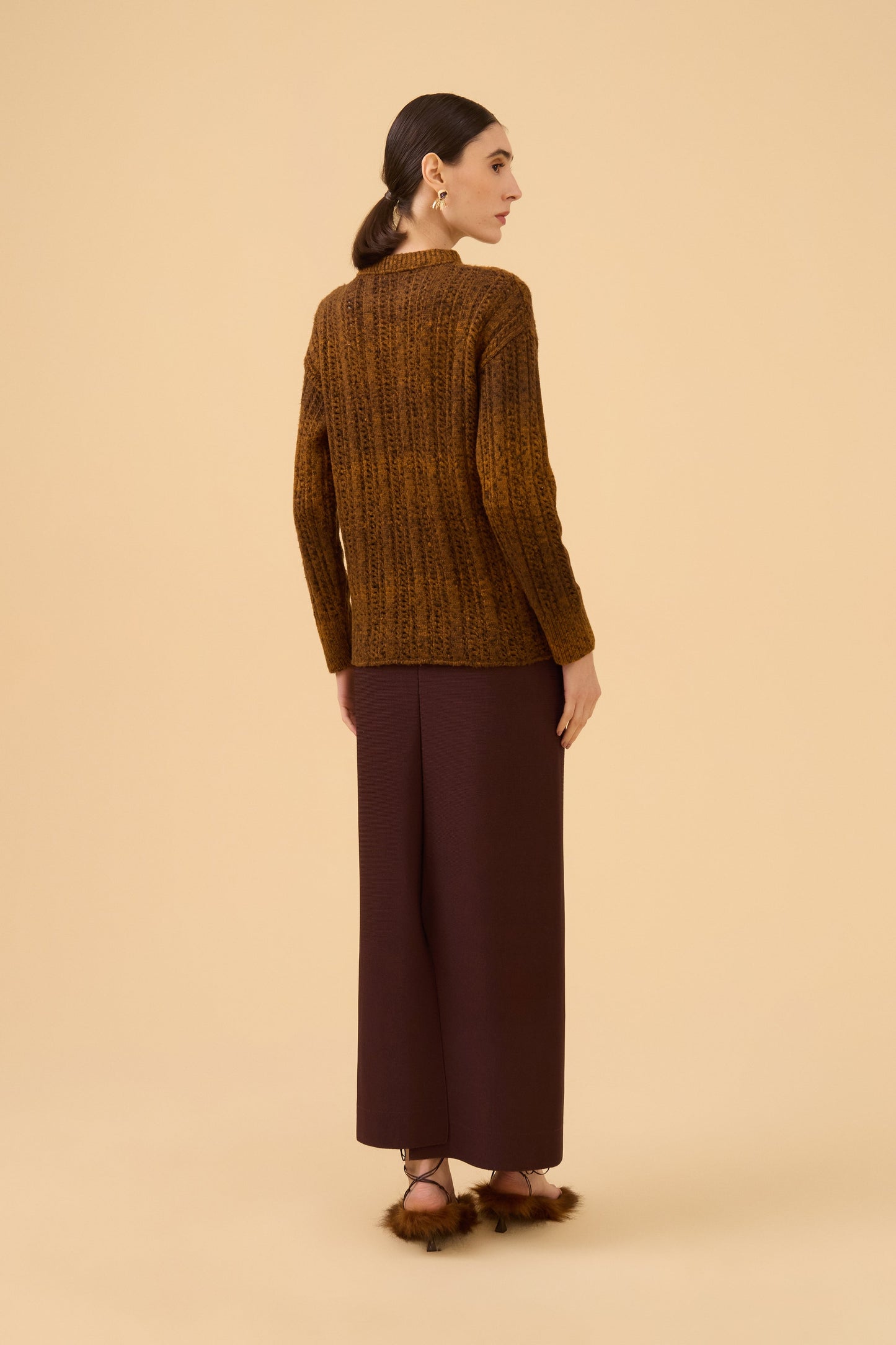 Saia Reta Longuete Em Tricot Dark Brown