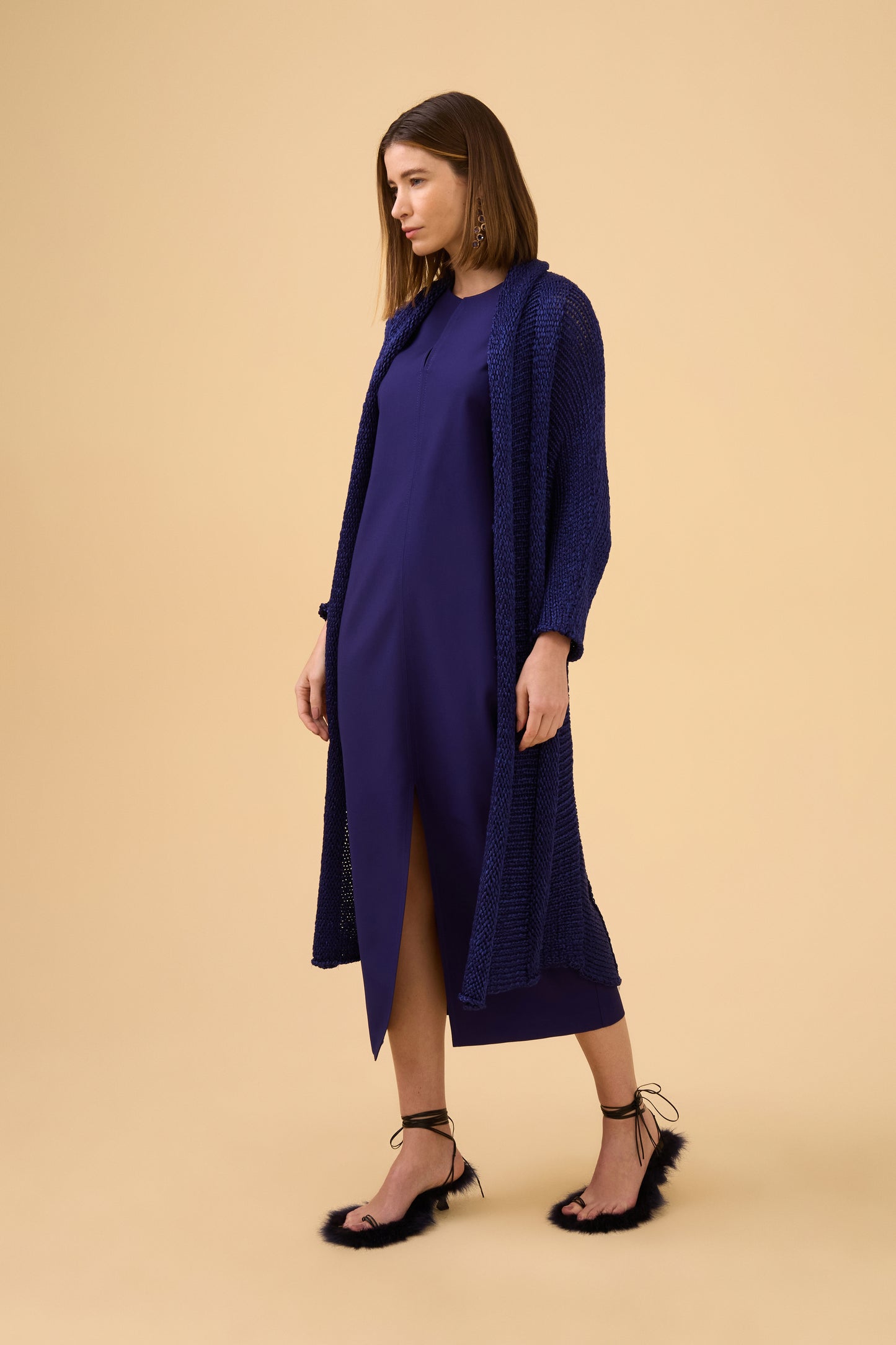 Casaco Amplo Em Tricot Encerado Purple Blue