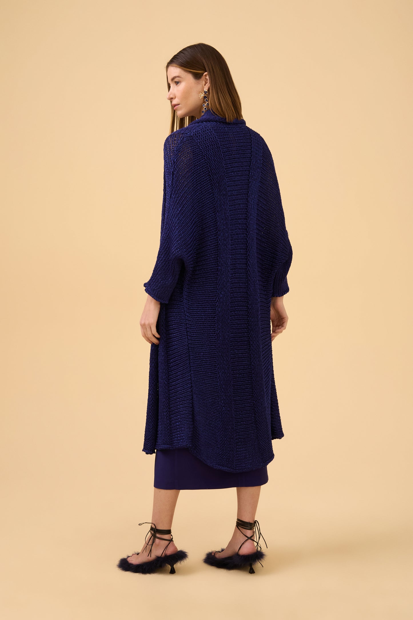 Casaco Amplo Em Tricot Encerado Purple Blue