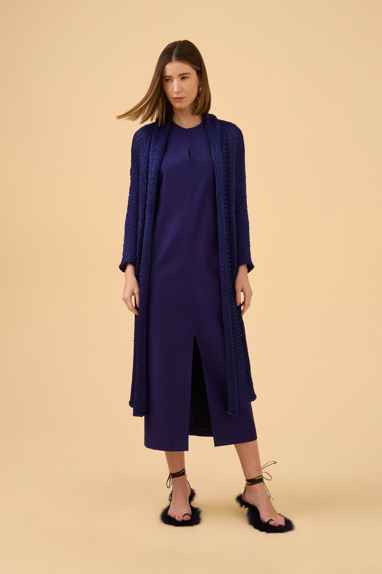 Casaco Amplo Em Tricot Encerado Purple Blue