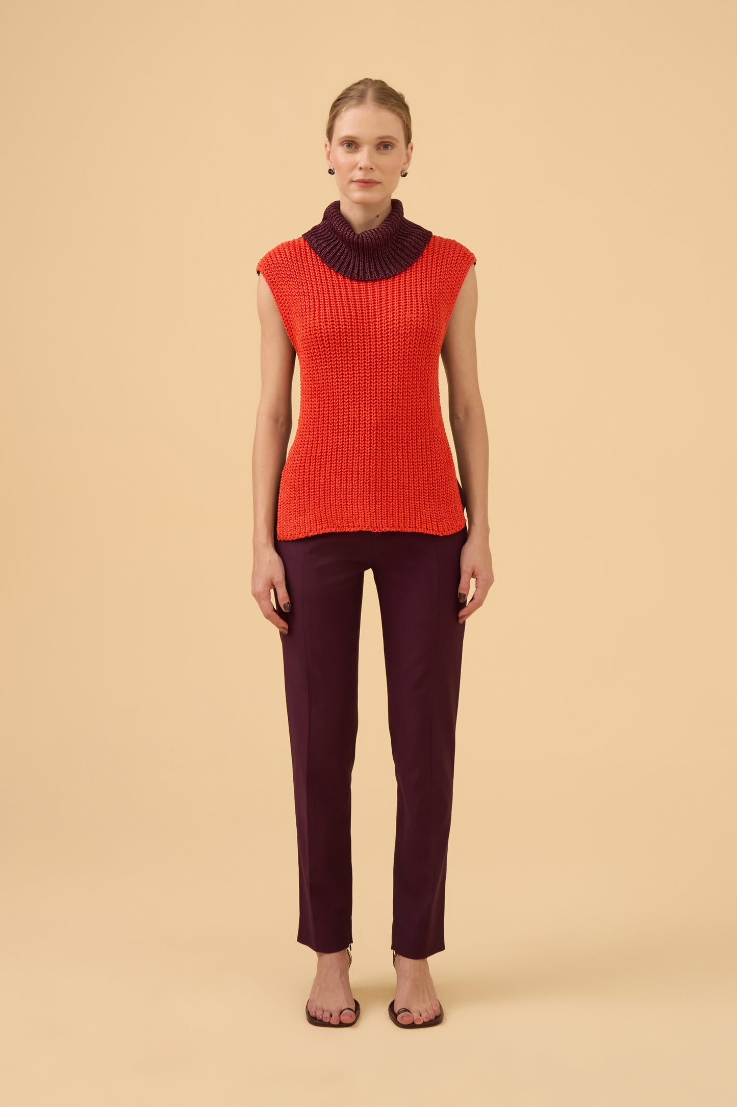Colete Bicolor Em Tricot Vermelho Scarlat/ameixa