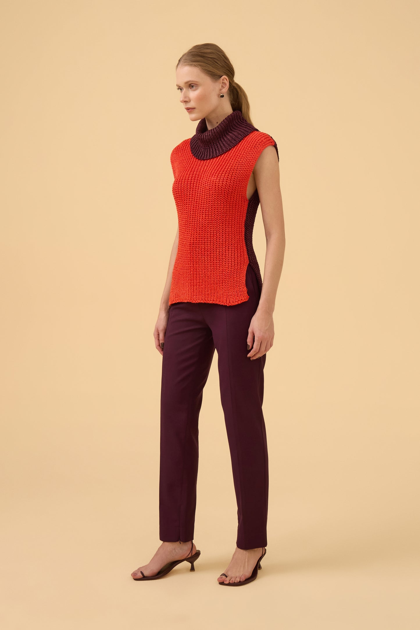Colete Bicolor Em Tricot Vermelho Scarlat/ameixa