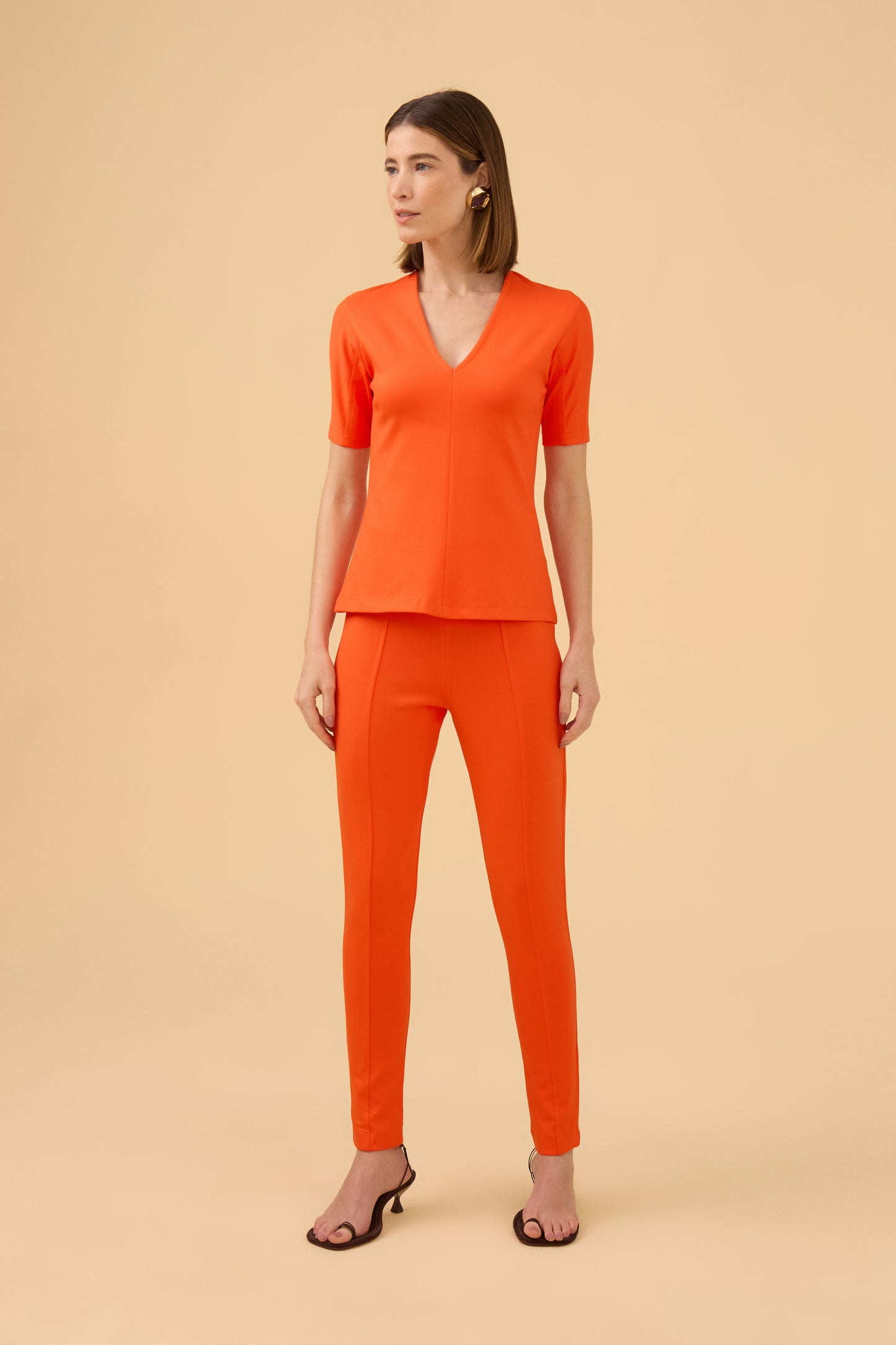 Calça Legging Montaria Em Malha Laranja Sunset