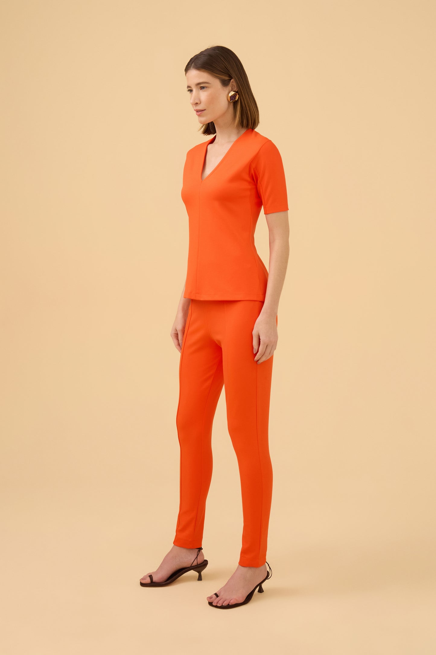 Calça Legging Montaria Em Malha Laranja Sunset