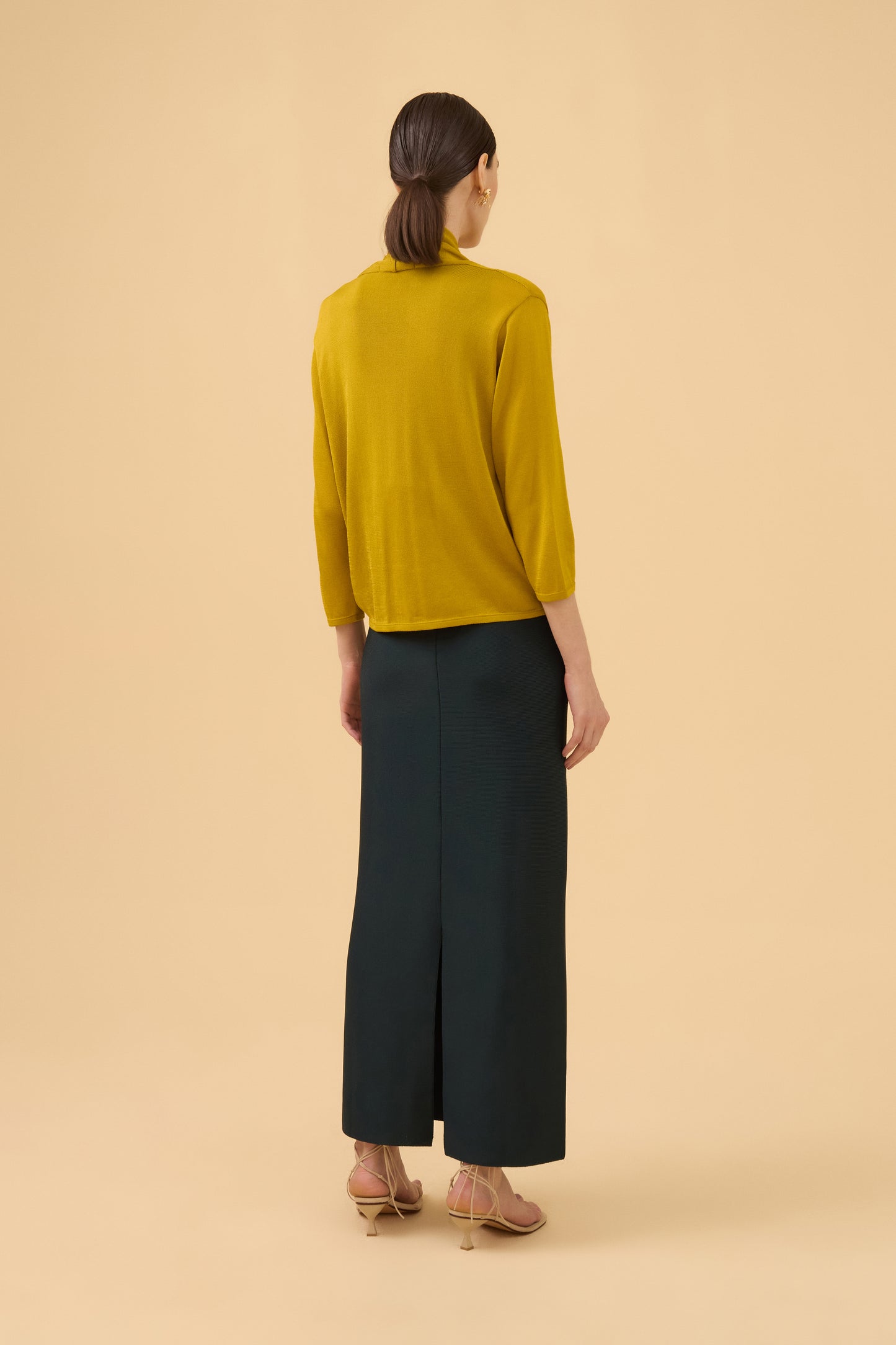 Blusa Manga Longa Com Torção Em Tricot Azeite