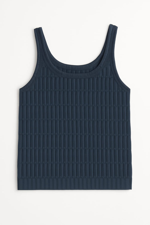 Regata Tricot Vazados Com Transparência Mistic Blue Mescla