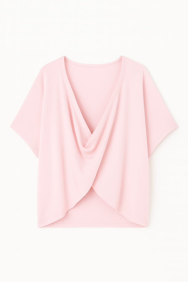 Blusa Ampla Decote Torcido Em Tricot Quartzo Rosa