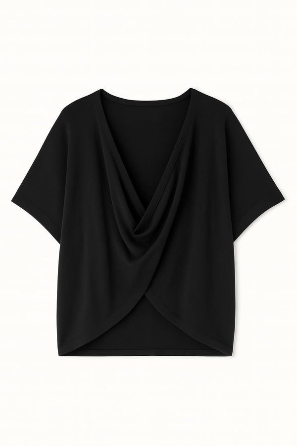 Blusa Ampla Decote Torcido Em Tricot Preto
