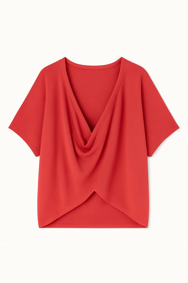 Blusa Ampla Decote Torcido Em Tricot Tomate
