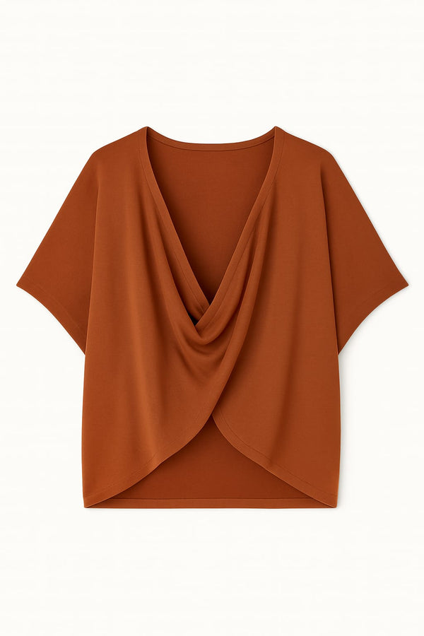 Blusa Ampla Decote Torcido Em Tricot Ambar Terroso