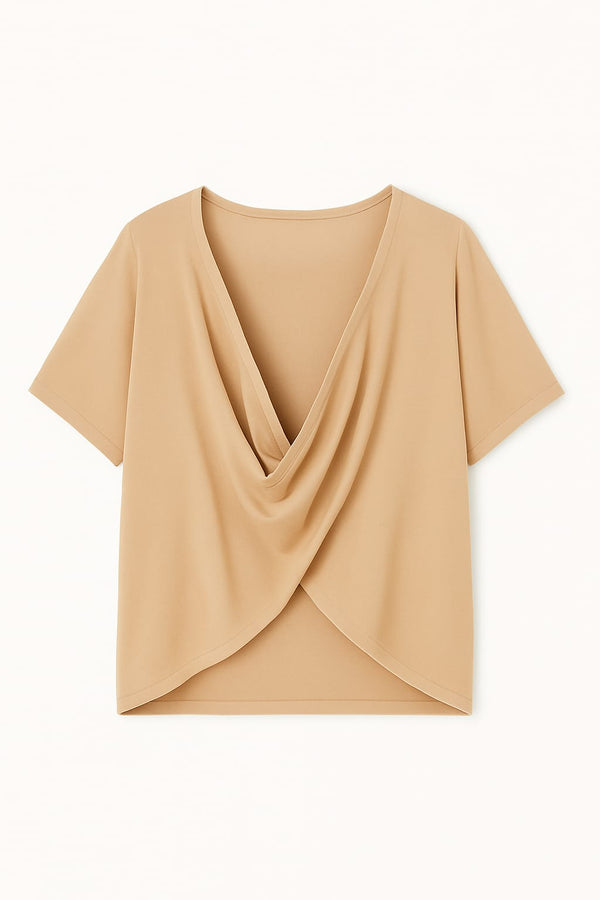 Blusa Ampla Decote Torcido Em Tricot New Palha