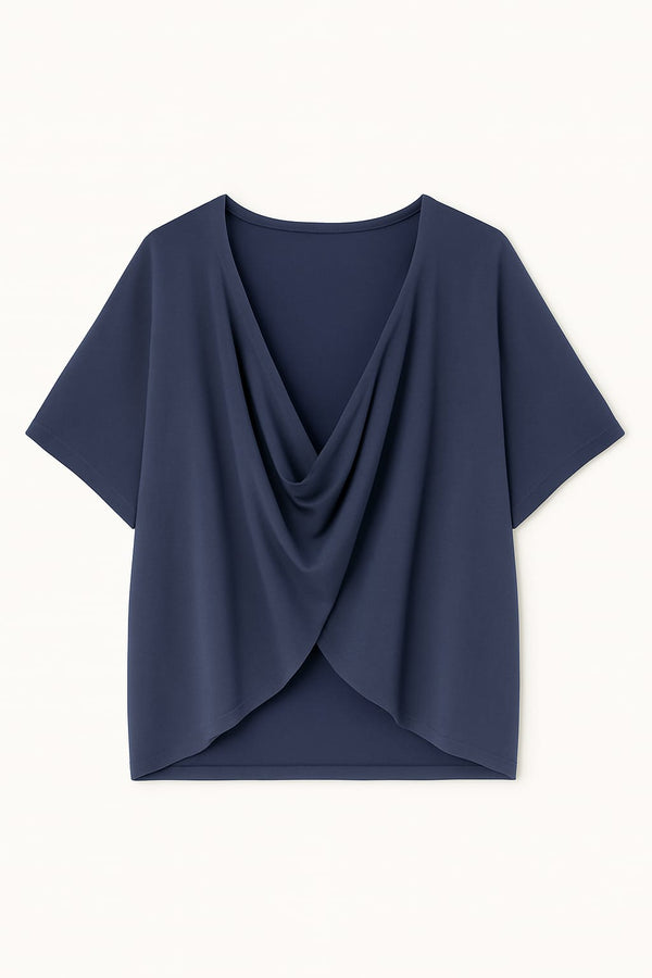 Blusa Ampla Decote Torcido Em Tricot Meia-noite