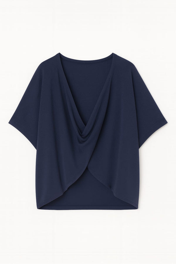 Blusa Ampla Decote Torcido Em Tricot Mistic Blue