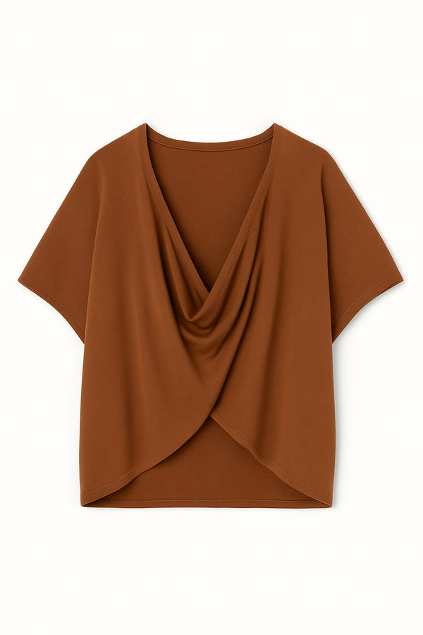 Blusa Ampla Decote Torcido Em Tricot Canela