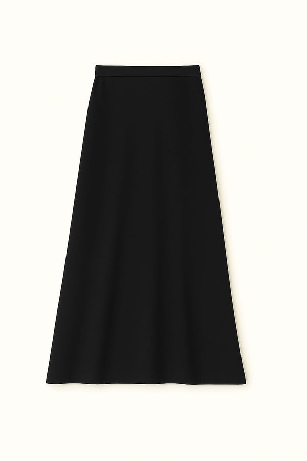 Saia Midi Em Tricot Com Fendas Preto