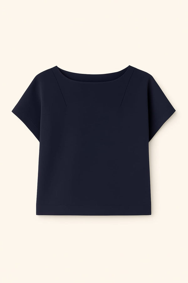 Blusa Decote Canoa Malha Montaria Navy Classico