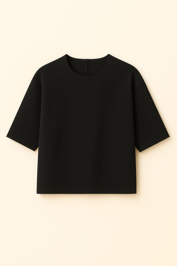 Blusa Crepe Patou Manga Curta Preto