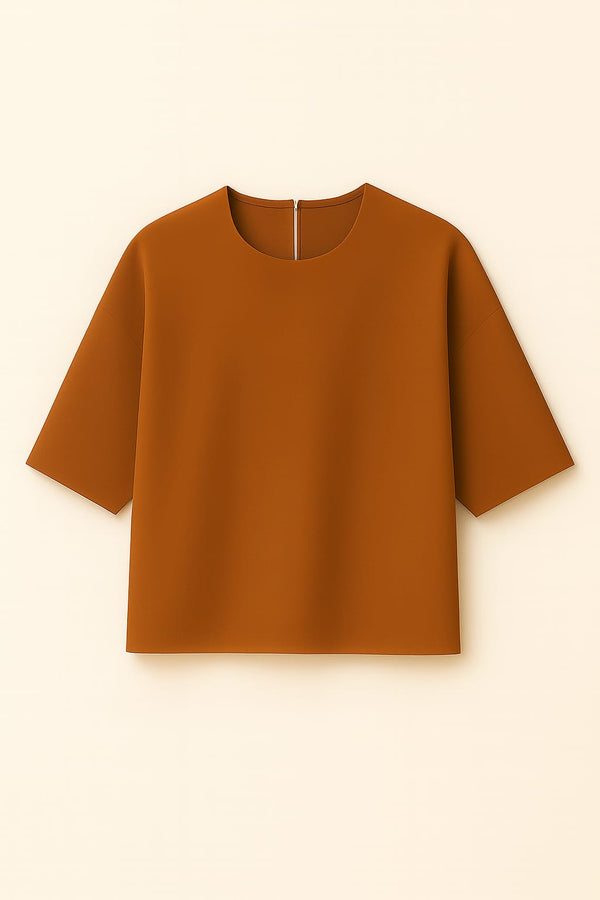 Blusa Crepe Patou Manga Curta Canela