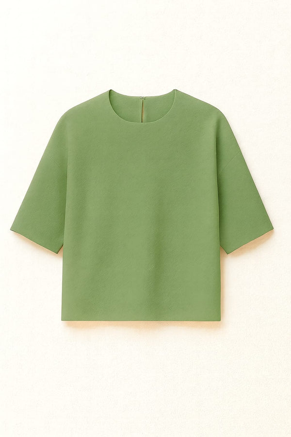 Blusa Crepe Patou Manga Curta Pistache