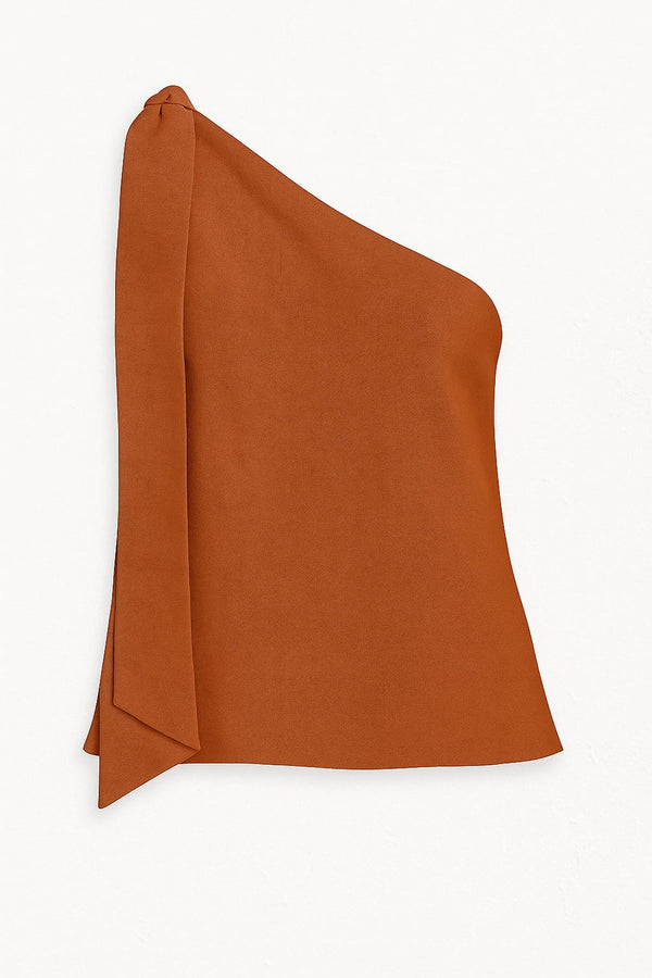 Blusa Em Linho 100% De Um Ombro Só Com Faixa Canela