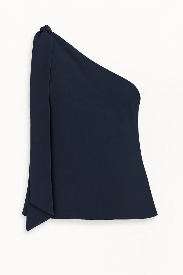 Blusa Em Linho 100% De Um Ombro Só Com Faixa Navy Classico