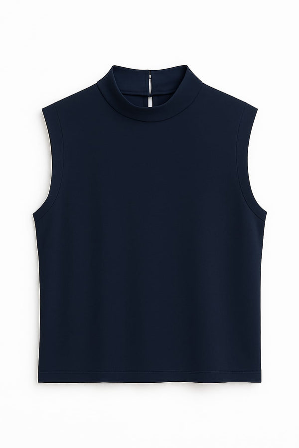 Blusa Em Malha Sem Manga Com Pespontos Cava E Gola Navy Classico