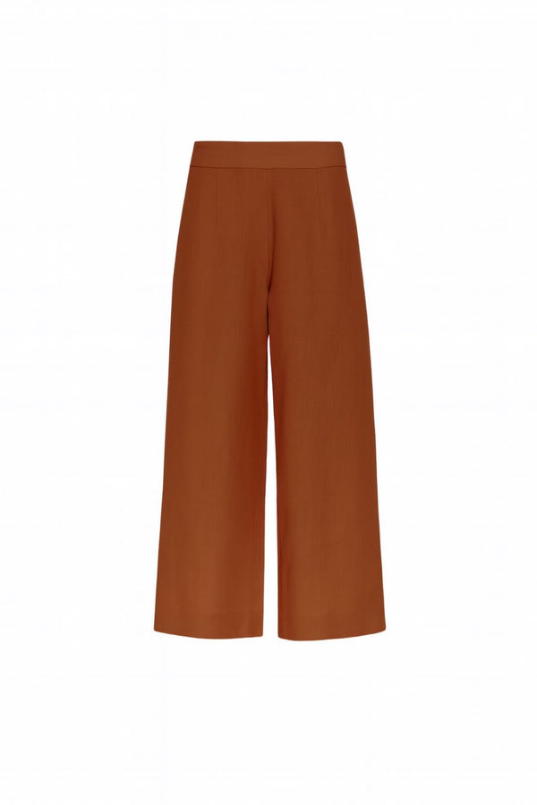 Calça Em Linho 100% Wide Leg Canela