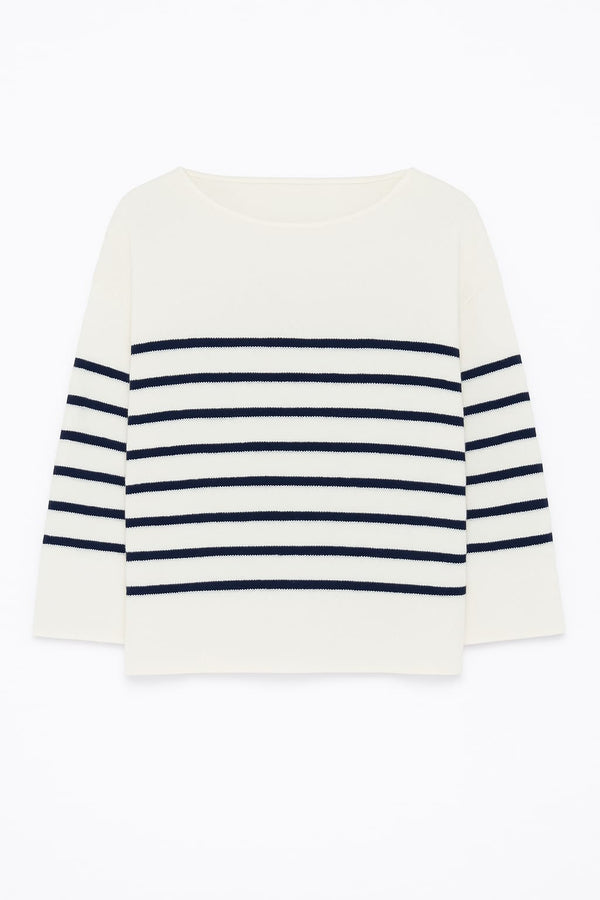 Blusa Tricot Com Listras Listrado Navy Classico