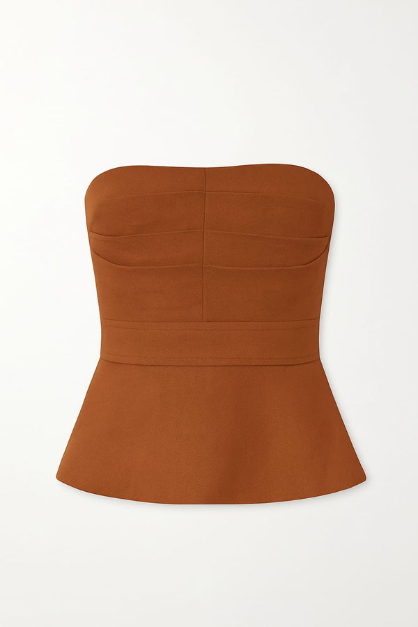 Blusa Em Linho 100% Peplum Com Pregas Canela