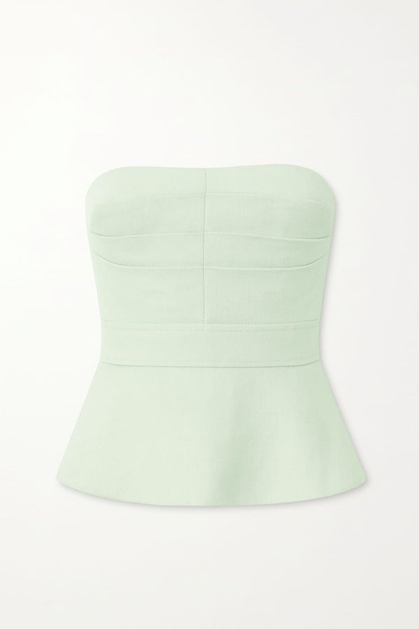 Blusa Em Linho 100% Peplum Com Pregas Verde Claro