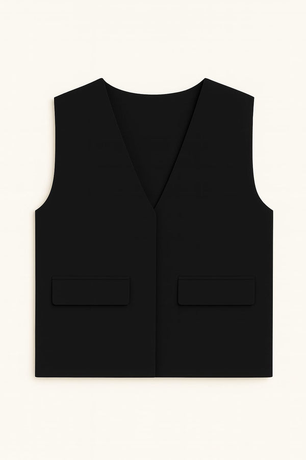 Colete Em Crepe Com Fechamento Em V Preto