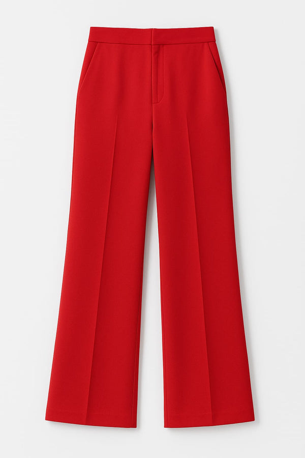 Calça Em Crepe Reta Com Bolso Faca Tomate