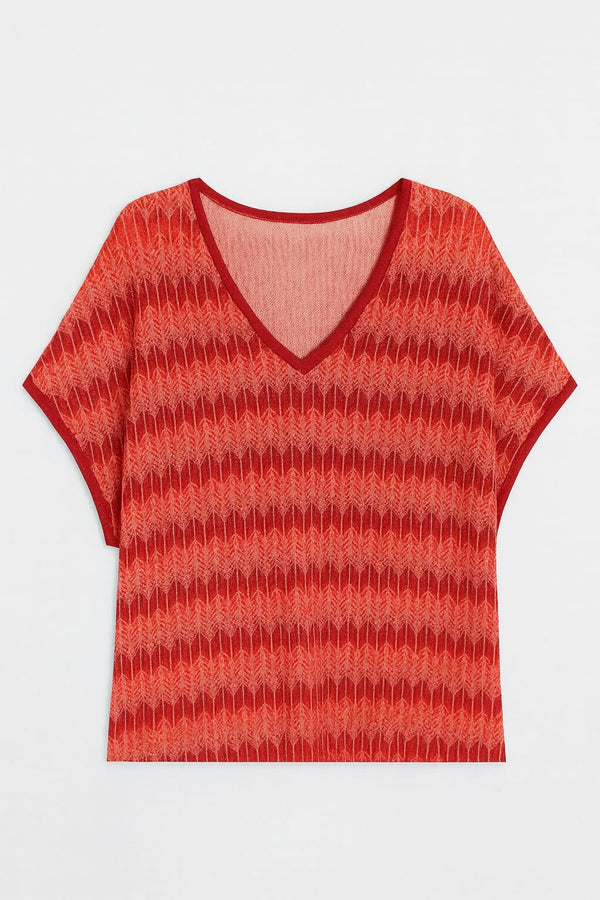 Blusa Tricot Chevron Com Mix De Cores Chevron Vermelho