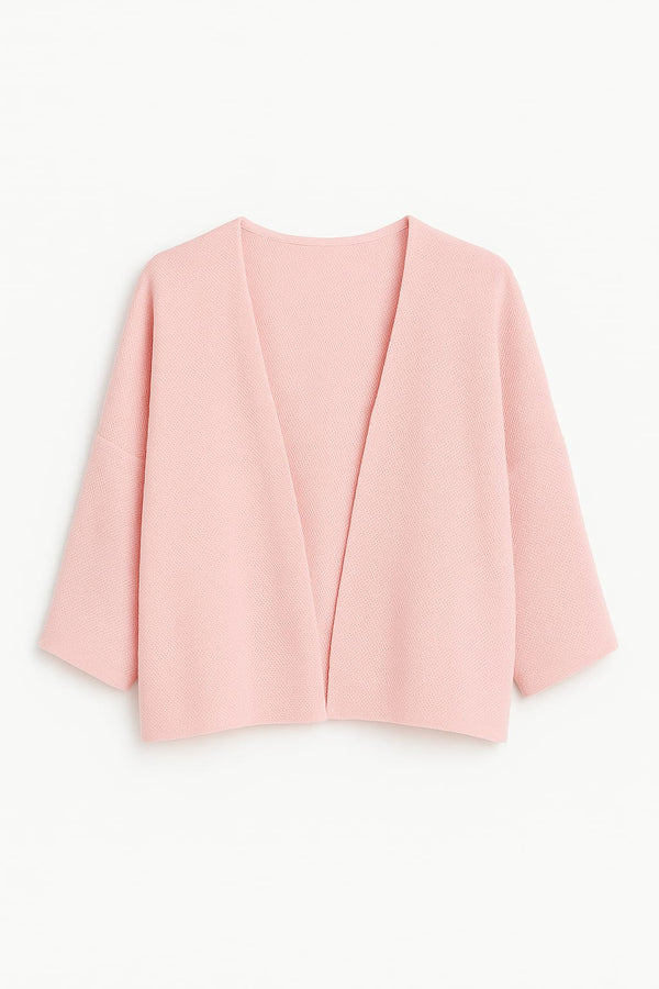 Casaco Manga Curta Em Tricot Piquet Quartzo Rosa