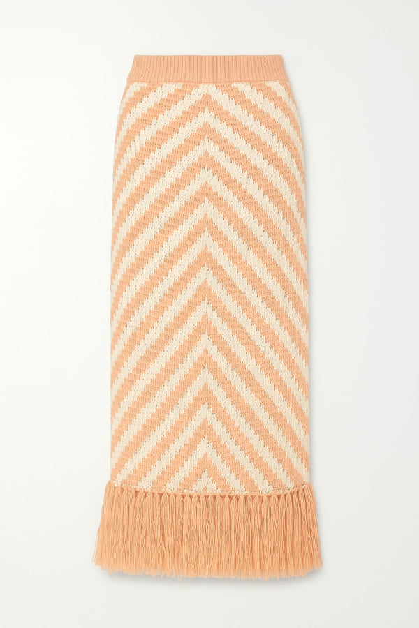 Saia Tricot Links Franjas Bege Champagne/off White