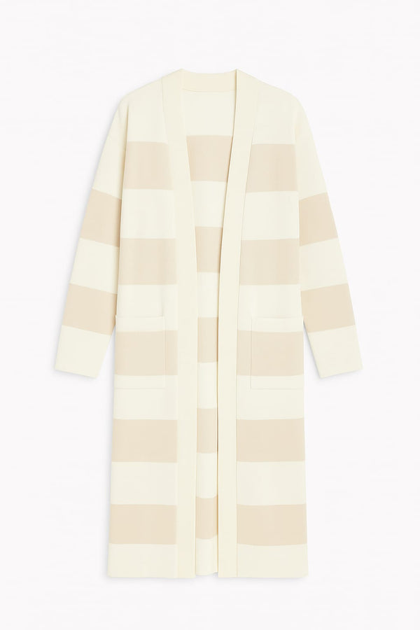 Maxi Cardigan Tricot Listrado Off Limado/off White