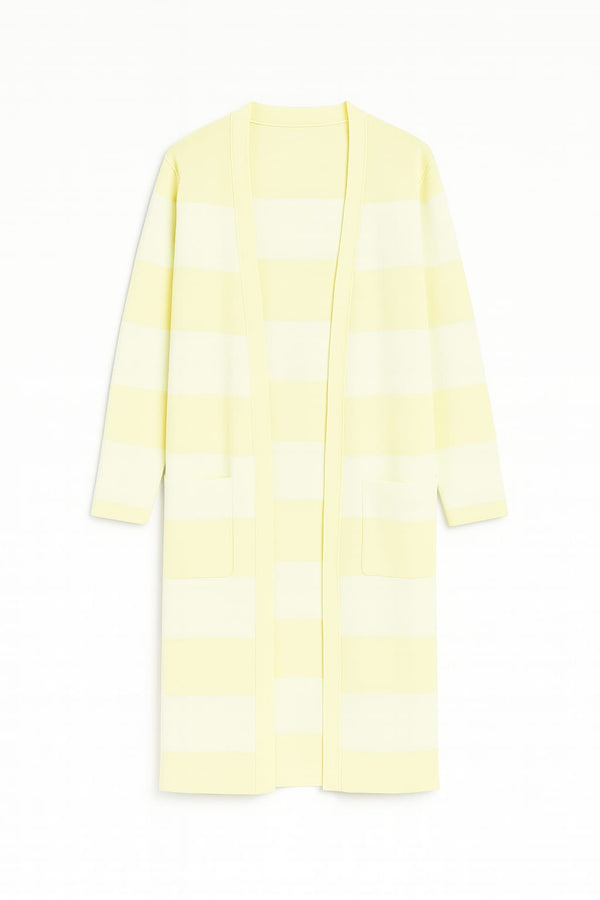 Maxi Cardigan Tricot Listrado Off Limado/off White