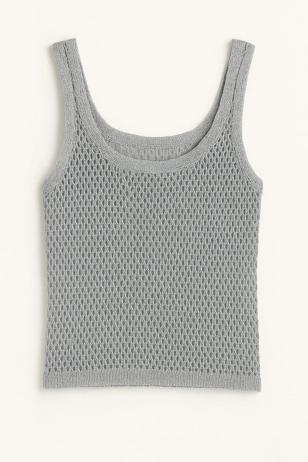 Top Tricot Rendado Cinza