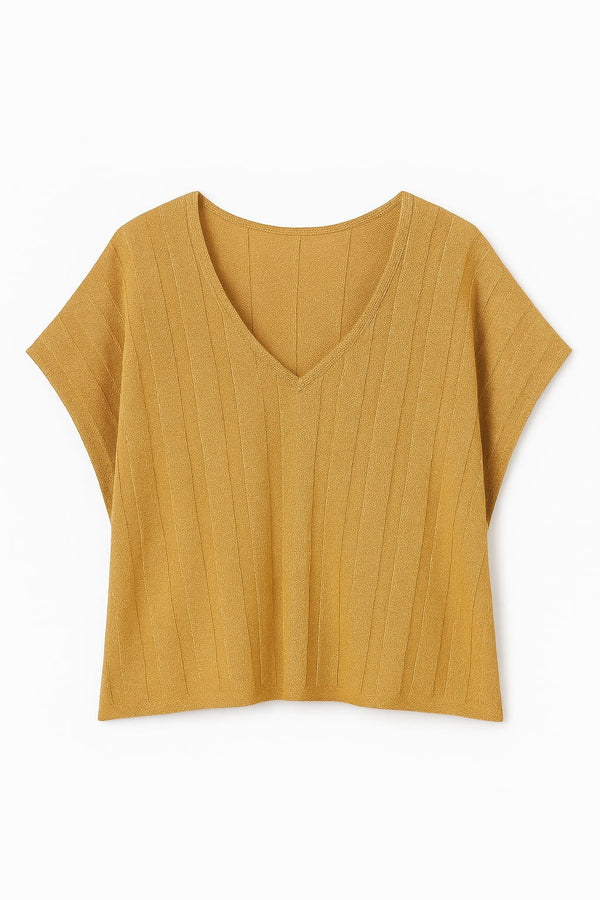 Blusa Tricot Ampla Ponto Chevron Com Lurex Dourado