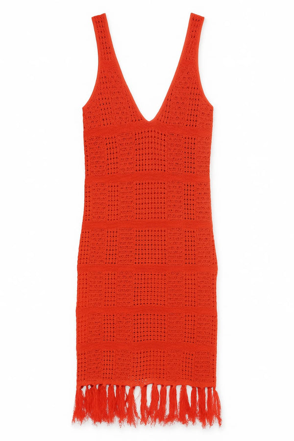 Vestido Em Tricot Rendado Vermelho Lume
