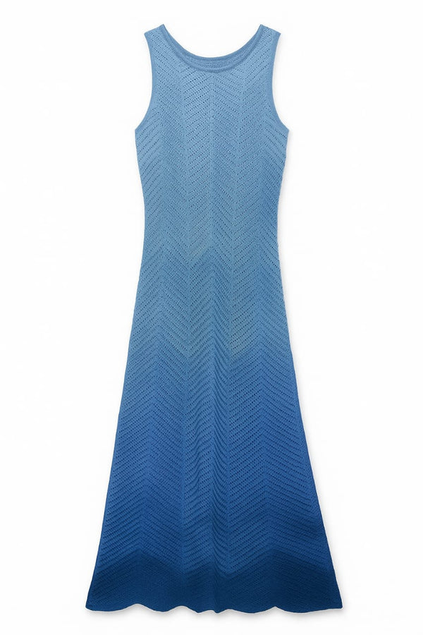 Vestido Tricot Tie Dye Degradê Azul