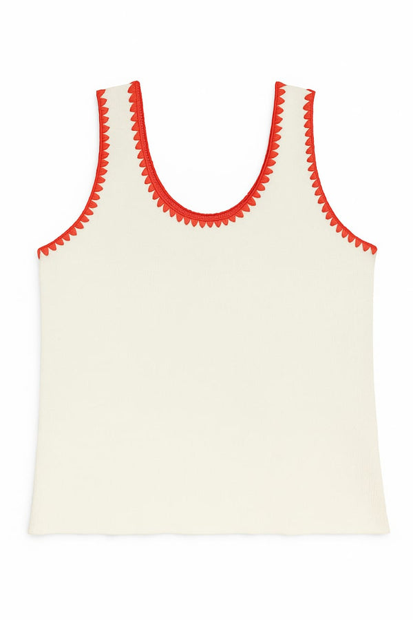 Regata Em Tricot Com Acabamento Bordado Tangerina