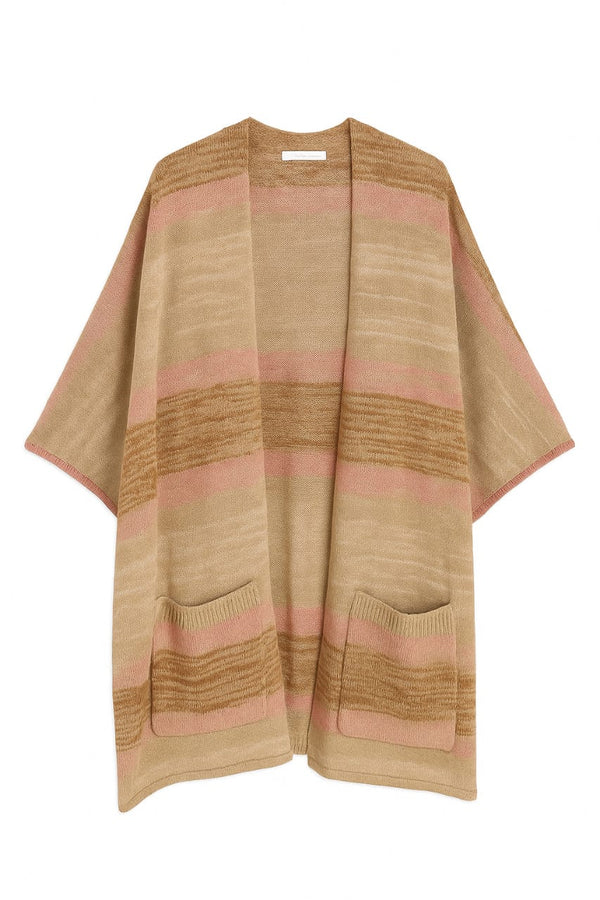 Maxi Cardigan Listrado Degradê Em Tricot Rosa